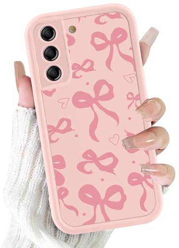 Kivlclri Handyhülle für Samsung Galaxy S21 5G Hülle 6,2, Aesthetic Rosa Schleifen Herz Muster Motiv Design für Mädchen Schutzhülle Kameraschutz Stoßfest Weiche Bunt Rosa Silikon TPU Bumper Case