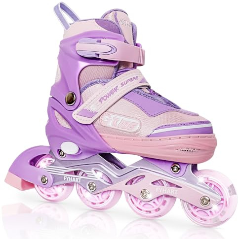 LIRENGUI Patines en línea Ajustables para niños y niñas, Patines en línea de 4 Ruedas para niños y Adolescentes con Ruedas Luminosas para Deporte, Rosa Violet, Medium