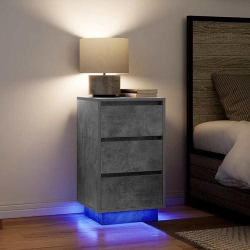 INLIFE Table de Chevet avec lumières LED Gris béton 38x34x65 cm