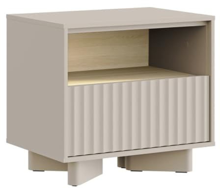 Selsey Nachttisch 50 cm Kaschmir Eiche Vicenza – Nachtschrank schmal mit Schublade und offener Nische, moderner Nachttisch fürs Schlafzimmer, Nachtkommode Holz mit Rillenfront