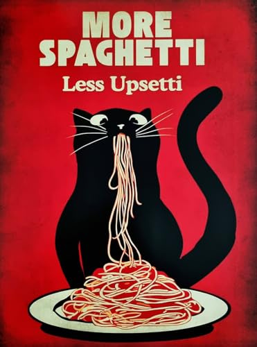 KUSTOM ART Dekoratives Wandposter Serie Tiere Katze Schwarz More Spaghetti Less Upsetti Druck auf beschichtetem Papier 40 x 30 cm ohne Rahmen