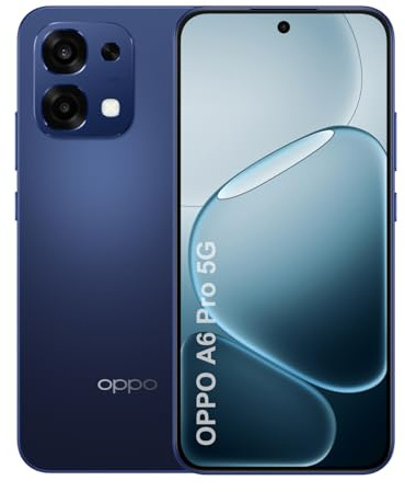 OPPO A6 Pro 5G Smartphone, Batteria 6500mAh, Ricarica Flash SUPERVOOC 80W, Display AMOLED 6,57 120Hz, 8+256GB, Dimensity 6300, SuperCool VC, Fotocamera AI 50MP+2MP, IP69, Dual SIM, Blu