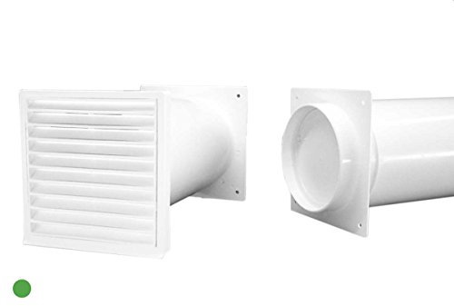 Air-Circle Mauerkasten + Außengitter weiß, Wandmontage, Wandhaube, 300 m³/h, Metall, LED, Drucktaste, Rückstauklappe, Außengitter, leise (quiet), 110 mm, 485 mm