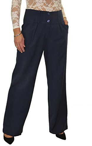 icecoolfashion Womens Wide Leg Trousers Pleated Office Work Smart Formal Relaxed Fit Trouser Navy Blue (10)