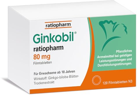 Ginkobil® ratiopharm 80 mg Filmtabletten, 120 Filmtabletten | Stärken die Gedächtnisleistung und Konzentrationsleistung* mit dem Extrakt aus Ginkgo biloba