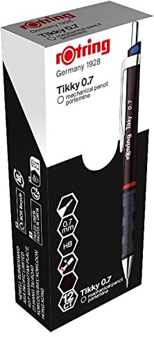rOtring Tikky-Druckbleistift | farblich gekennzeichnet | 0,7 mm | burgunderroter Schaft | 12er-Box