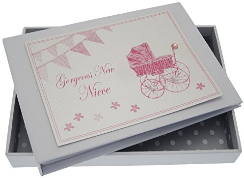 White Cotton Cards New Nichte Tiny Album (Pink Kinderwagen und Wimpelkette)