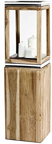 EDZARD Laterne Dubai (H 95 cm) aus massivem Teakholz, Bodenlaterne | Massives Teak mit hohem Eigenölgehalt · übersteht Regen und Frost ohne Anstrich · steht bei Wind durch sein Gewicht