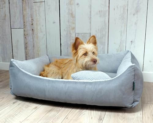 4L Textil Teo Hundekorb mittelgroße Hunde Hundebett kuschelig Bezug abnehmbar und waschbar Hundekissen Hundekörbchen flauschig Hundesofa (100x80 cm, Grau)