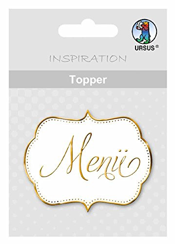 Ursus 56700010 - Topper Menü, weiß/gold, 8 Stück, ca. 6,5 x 7,6 cm, aus hochwertigen Materialien, mit edlem Perleffekt, Folienveredelt in silber, zum Verzieren von Karten