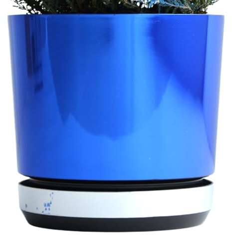 KERD Blumentopf 16 cm Duo Blau + Spiegeleffekt (DUO/089/016), dekorativ, hochwertig, aus Recycling, mit Drainage, mit Untersetzer, handbeklebt, Spiegeleffekt, Hochglanz, modern, glamourös