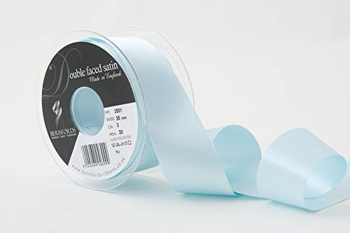 Berisfords Double FACE Poly Satin Ribbon, Sky, 35 mm