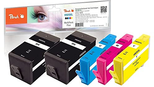 Peach H920 Spar Pack Plus Druckerpatronen XL (2xBK, C, M, Y) ersetzt HP No. 920XL, C2N92AE für z.B. HP OfficeJet 6500 A, HP OfficeJet 6500 A Plus, HP OfficeJet 6000, HP OfficeJet 6000 special Edition, PI300-575, cyan, gelb, magenta, schwarz, schwarz