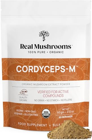 Real Mushrooms Cordyceps Mushroom Powder - Organic Cordyceps Powder Mushroom Energy and Wellness Support - Rich in Beta Glucans - Non-GMO, Vegan Supplement, 60 Servings