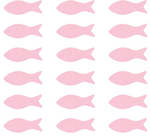 Oblique Unique® 18 Holz Fische Tischdeko für Taufe Kommunion Konfirmation Firmung Junge Mädchen Streudeko Verzierung Konfetti Dekofische - wählbar (Rosa)