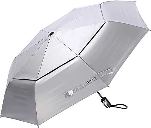 G4Free UPF 50+ Protección UV Paraguas de Viaje Auto Abrir Cerrar Silver Vent Double Canopy Sun Blocking Umbrella