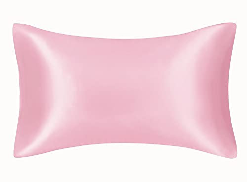 Taie d'oreiller en soie de mûrier naturelle, Soie, rose, Standard 50x75cm