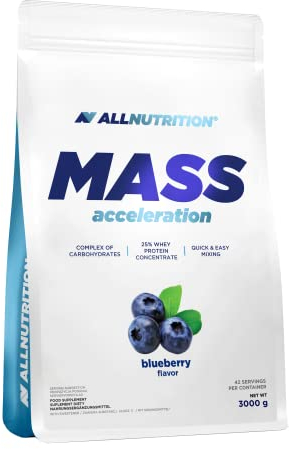 ALLNUTRITION Mass Acceleration Gainer Nahrungsergänzungsmittel - Kohlenhydrat- und Tierisches Protein Pulver für Muskelaufbau & Leistungssteigerung - Glutenfrei - 3000g - Blueberry