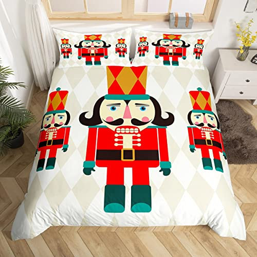 Christmas Bedding Set, Nutcracker Duvet Cover, Cartoon Royal Guarder Comforter Cover For Kids Boys Girls, New Year Festival Quilt Cover With 2 Pillow Shams Child Room Decoration King Size Red Blue