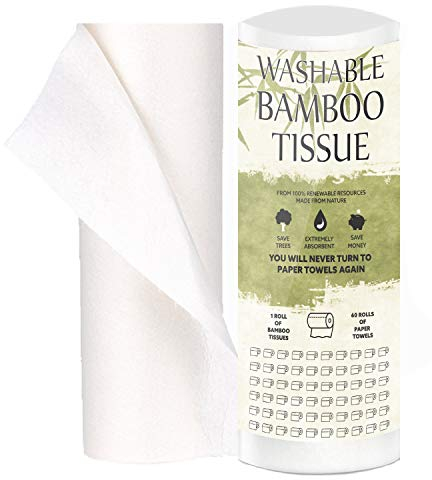 TANNESS 1-Pack Bamboo Kitchen Roll – Reusable Paper Towels and Towel Alternative - Washable Kitchen Rolls Paper for Household, Travel, and Camping
