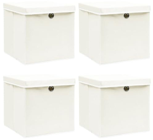 vidaXL 4X Aufbewahrungsbox mit Deckel Zusammenklappbar Spielkiste Regalkorb Faltkiste Korb Kinderbox Box Kiste Weiß 32×32×32cm Stoff