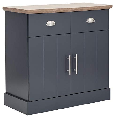GFW Kendal Compact Sideboard Cabinet Unit With 2 Storage Drawers & Storage Cupboards, Contemporary Wooden Sideboards For Living Room, Dining Room & Kitchen, Slate Blue H77 x W79 x D39 Blue sideboard