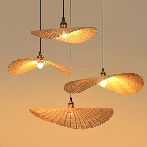 Sudeste De Asia Estilo Clásico Candelabro De Techo De Bambú De Ratán Hecho A Mano Pantalla De Luz Colgante Lámpara De Diseño De Sombrero De Paja Creativo, E27 Bar Café Luces De Tejido De Bambú,40cm