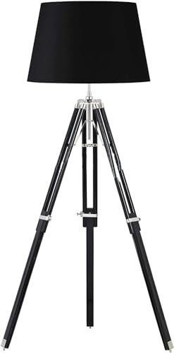 Nautical Replica Hub Black Wooden Tripod Floor Lamp Base Indoor Lighting Living Room Decor (Without Shade)