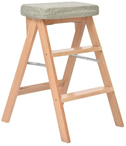 ZHTY Zusammenklappbare tragbare Leiter Tritthocker Hochstuhl Holzleiter Treppenregal Trittleiter Hochelastische Schwammfüllung Sitzklappbare Verbreiterung Modern Einfach Höhe 65 cm Farb
