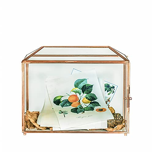 NCYP 26 cm große, roségoldene geometrische Glaskarten-Box mit Schlitz und Herzschloss,Terrarium-Pflanzgefäß für Hochzeitsempfang, große, einfache Partydekoration (nur Glasbox)