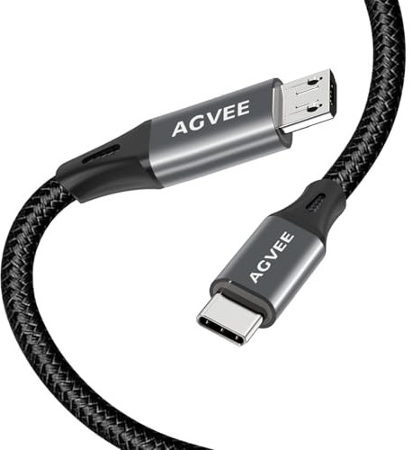 AGVEE 2 Pack 6ft USB-C OTG to Micro USB Cable, Braided Charger Data Sync Cord Charging Wire Adapter for Samsung Galaxy S7 S6, J7, J3, LG, PS4, Kindle, PS4 Xbox Controller, Android Phone, Dark Gray