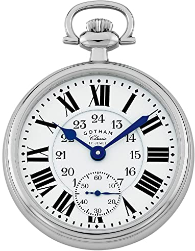 Gotham Classic Series GWC14112S Taschenuhr, Edelstahl, offen, 17 Juwelen, mechanischer Handaufzug Uhr