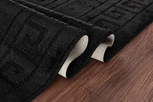 GULLAMBO Door Mat - Non Slip Mat For Tiles Lino lamination Wood Flooring - Washable Front Door Mat Inside, Super Absorbent Dirt Trapper - Kitchen Door Mats Rugs (Black Greek, 80cm x 150cm)