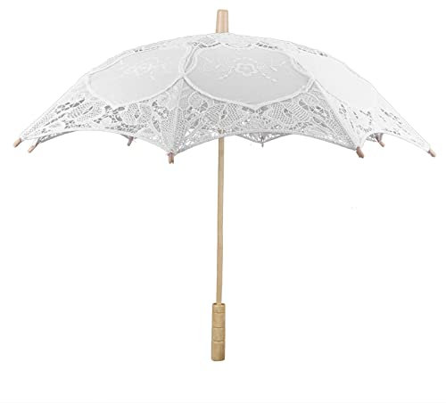 Natudeco Spitzen-Blumen-Regenschirm-Hochzeits-Braut-Sonnenschirm-handgemachte Stickerei-Handwerks-Regenschirm-Tanz-Fotografie-Regenschirm-Requisiten für Konzerte, Theater, Bühnenbedarf(S-Weiß)
