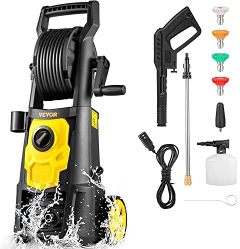 VEVOR Electric Pressure Washer, 2000 PSI, Max 1.65 GPM Power Washer w/ 30 ft Hose & Reel, 5 Quick Connect Nozzles, Foam Cannon, Portable to Clean Patios, Cars, Fences, Driveways, ETL Listed