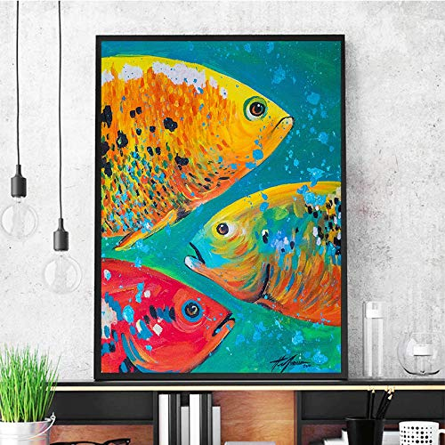 QITEX Wohnzimmer Deko Modern Leinwand Poster Fisch Bunte Bild Wand Bilder Kunstdruck Bild Wohnzimmer Galerie Schlafzimmer Aquarium Dekoration 40x60cm Kein Rahmen