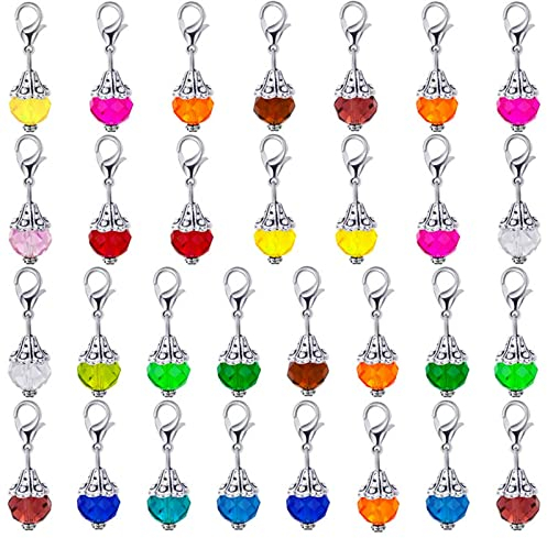 WideSmart Maschenmarkierer Stricken Metall,30 Stück Perlen Maschenmarker mit Karabinerverschluss Perlen Strick Anhänger Maschenmarkierer Stricken Häkeln Werkzeuge für DIY Stricken Armband Halskette
