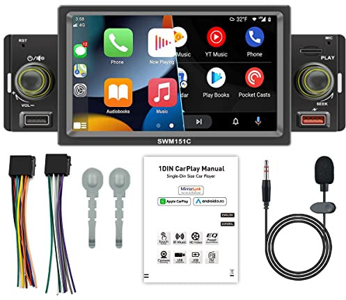 Compatible con Apple CarPlay Android Auto Single DIN Car Stereo Bluetooth 5 Pulgadas Pantalla táctil Car Radio con FM Radio Mirror Link para iOS Android USB TF Head Unit Car MP5 Player con micrófono