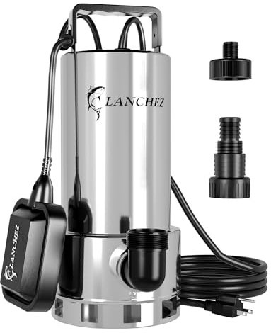 Lanchez - Bomba de sumidero de acero inoxidable de 1.6 HP sumergible con interruptor automático de flotador, 5500 GPH limpia/sucia bomba de agua con cable de 25 pies para piscina, jardín, sótano,