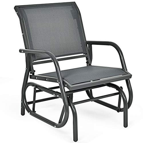 SFAREST Single Gliding Chair, Outdoor Gilder Seat with Ergonomic Armrest, Garden Rocking Armchair for Backyard Balcony Poolside (Grey)