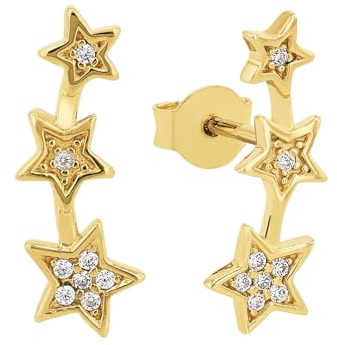 Amor Ohrstecker 925 Sterling Silber Damen Ohrschmuck, mit Zirkonia synth., 1,5 cm, Gold, Stern, Kommt in Schmuck Geschenk Box, 2022094