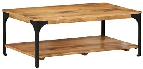 vidaXL Couchtisch mit Ablage, Tisch für Wohnzimmer, Beistelltisch mit viel Stauraum, Sofatisch Kaffeetisch, Massivholz Mango Stahl