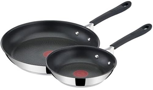 Tefal Jamie Oliver Quick & Easy Stainless Steel E303S244 2-Piece Induction Frying Pan Set, Silver, 20 & 28 cm