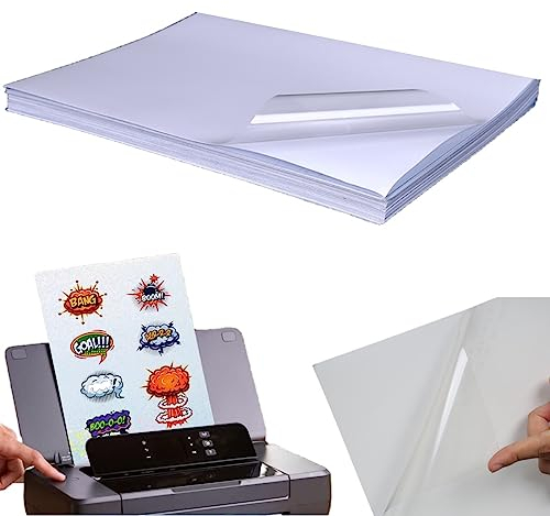 FOLANDO Carta adesiva da stampare, 20 fogli A4, in vinile, autoadesiva, 100% trasparente, per stampanti laser e a getto d'inchiostro, asciugatura rapida, carta trasparente stampabile