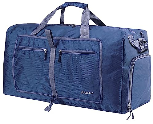 ehsbuy Faltbare Reisetasche für Damen und Herren, 60 l, wasserdicht, für Übernachtung, Wochenende, für Fitnessstudio, Gepäck, 100 l, Dunkelblau, 100 l, Faltbare dunkelblaue Seesack