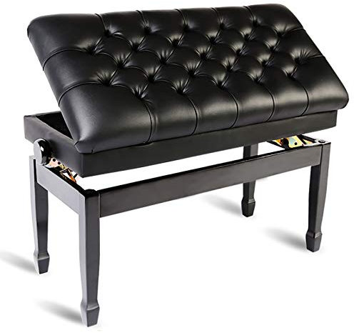 GGZONE Piano Stool Piano Seat with Storage Double Duet Piano Stool Black Storage Function Pu Leather 50-60cm beautiful scenery