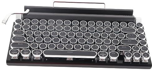 Tangxi Typewriter Style Retro Mechanical Gaming Keyboard,83 Keys Vintage Backlit Wireless BT Typewriter Keyboard with Metal Round Cap,for Wins PC Phones (black)