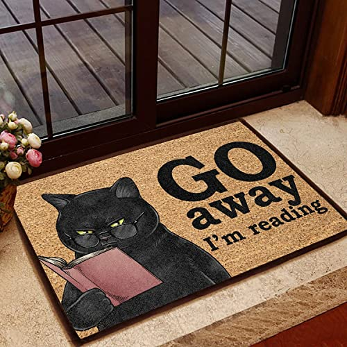 Fußmatte für drinnen und draußen, Schwarze Katze – „Go Away I'm Reading“, Fußmatte, Willkommensmatte, Dekoration, Geschenke, Heimdekoration