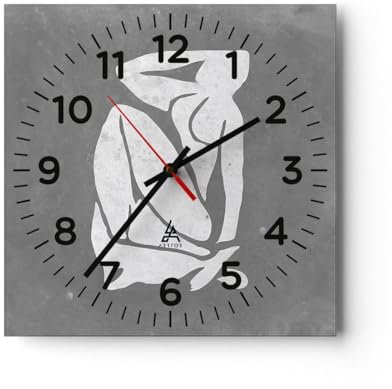 Modern Wanduhr Minimalistisch Akt Empfindlich 30x30cm Quadrat Klein Wand Uhr Glas Analog Zimmeruhren Küche Büro Wohnzimmer Glasuhr Wall Clock Dekoration Design Wanddekoration Küchenuhr C4AC30x30-5532