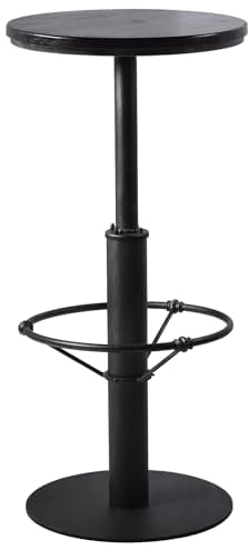 LOKKHAN Rustikaler industrieller Bartisch, 106,7 cm hoch, 50 cm Durchmesser, runde Holzplatte, Metallstange, höhenverstellbar, Stehtisch, Kneipentisch, Bistrotisch, Cocktailtisch (Silber, Walnuss)
